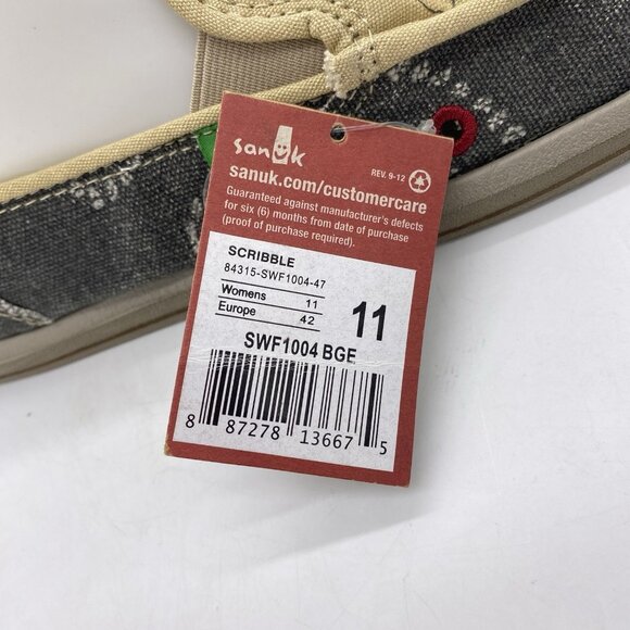 Sanuk Scribble Singing Birds Slip On Shoes Women’s Size 11 Sidewalk Surfer Flats - Picture 4 of 14